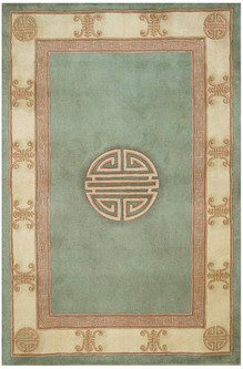 100% Wool Green Premier Superwashed Chinese Rug Design Handknotted in China with a 25mm pile Image 3
