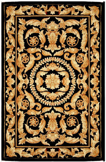 100% Wool Black Premier Superwashed Chinese Rug Design Handknotted in China with a 25mm pile Image 2
