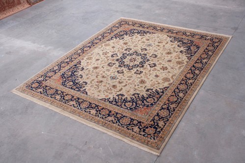 100% Wool Cream Indo Persian Meshed Rug Design IPM033084 4.57 x 3.64 Handknotted in India with a 15mm pile