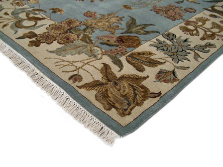 20% Silk / 80% Wool Blue IJS Indian Jaipur Silk Mix Handknotted in India with a 18mm pile Image 3