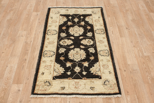 100% Wool Black Afghan Veg Dye Rug AVE007073 118x63 Handknotted in Afghanistan with a 5mm pile