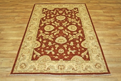 100% Wool Rust Afghan Veg Dye Rug AVE020074 241 x 155 Handknotted in Afghanistan with a 6mm pile