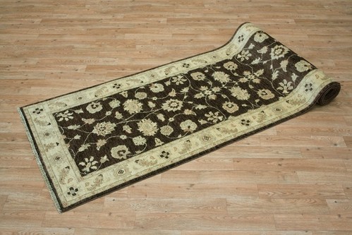 100% Wool Brown Afghan Veg Dye Rug AVE048053 3.55 x .83 Handknotted in Afghanistan with a 6mm pile