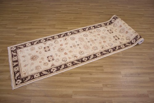 100% Wool Cream Afghan Veg Dye Rug AVE048054 3.66 X .83 Handknotted in Afghanistan with a 6mm pile