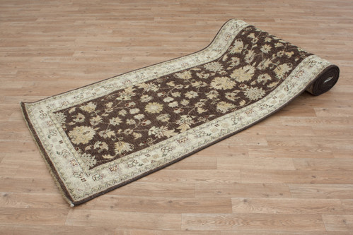 100% Wool Brown Afghan Veg Dye Rug AVE054053 577x81 Handknotted in Afghanistan with a 5mm pile