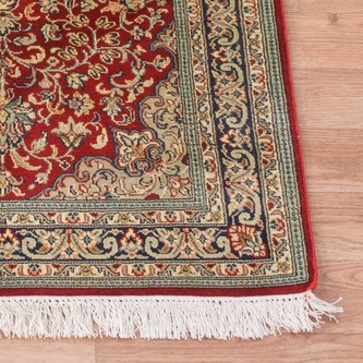 100% Silk Red Kashmiri Silk Rug KSK006080 95x65 Handknotted in India with a 5mm pile Image 2