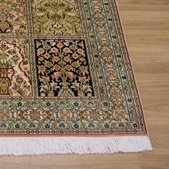 100% Silk Multi Kashmiri Silk Rug KSK009039 1.31 x .81 Handknotted in Kashmir with a 5mm pile Image 2