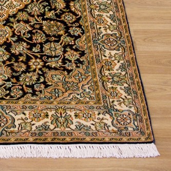 100% Silk Blue Kashmiri Silk Rug KSK009088 1.29 x .80 Handknotted in Kashmir with a 5mm pile Image 2