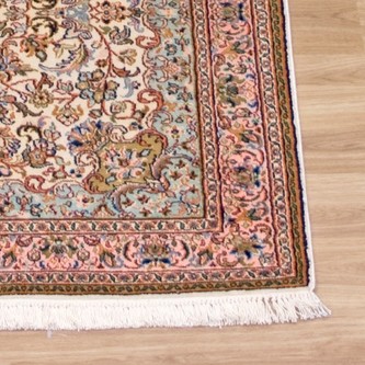 100% Silk Cream Kashmiri Silk Rug KSK045094 2.64 x .80 Handknotted in Kashmir with a 5mm pile Image 2