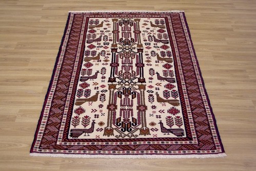 100% Wool Red Persian Belouch Rug PBE014000 1.50 x 1.00 Handknotted in Iran with a 18mm pile