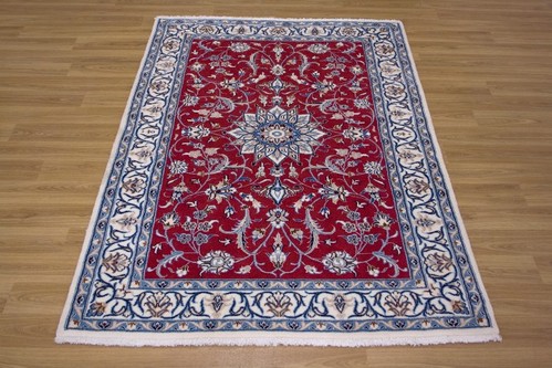 100% Wool Red Persian Nain Rug PNA014052 1.63 x 1.08 Handknotted in Iran with a 12mm pile