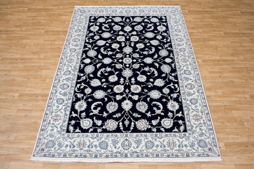 100% Wool Blue Persian Nain Rug PNA023F46 2.97 x 2.00 Handknotted in Iran with a 12mm pile
