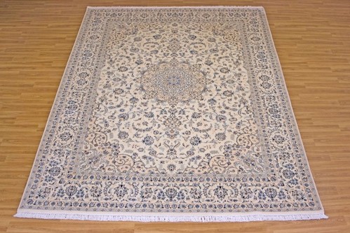 100% Wool Cream Persian Nain Rug PNA027F44 3.52 x 2.51 Handknotted in Iran with a 12mm pile