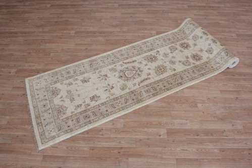 100% Wool Cream Afghan Veg Dye Rug AVE048098 346 x 81 Handknotted in Afghanistan with a 6mm pile