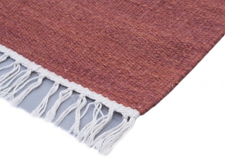 Wool woven onto Cotton Rust Indian Dhurrie Rug Handmade in India with a 5mm pile Image 3