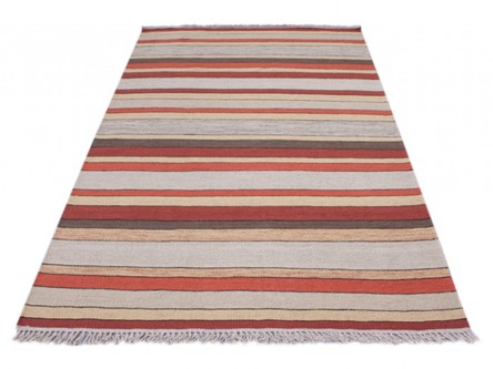 Wool woven onto Cotton Multi Indian Kelim Rug Handmade in India with a 5mm pile Image 3