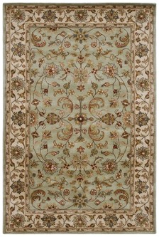 100% Wool Green Indo Keshan Rug Design Handmade in India with a 15mm pile Image 2