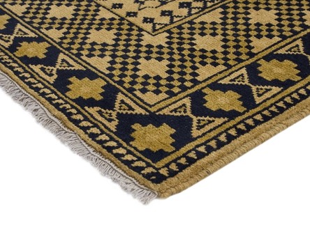 100% Wool Gold Afghan Rug Design Hanknotted in India with a 5mm pile Image 3