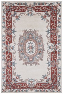 100% Wool Cream Floral Super Washed Rug Handknotted in India with a 18mm pile Image 2