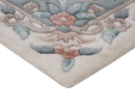 100% Wool Cream Floral Super Washed Rug Handknotted in India with a 18mm pile Image 3