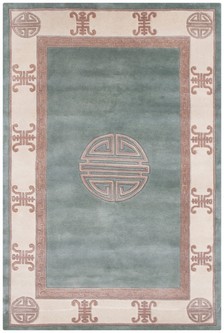 100% Wool Green Fu Shou Super Washed Rug Handknotted in India with a 18mm pile Image 2