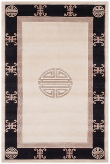 100% Wool Cream Fu Shou Super Washed Rug Handknotted in India with a 18mm pile Image 2