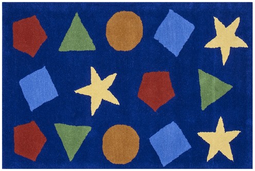 100% WooL Blue Kids Rug Blue Shapes LKI001 Handmade in India with a 15mm pile Image 2