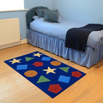 100% WooL Blue Kids Rug Blue Shapes LKI001 Handmade in India with a 15mm pile