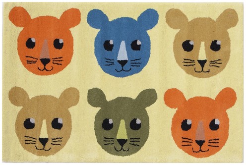 100% Wool Multi Kids Rug Animal Face LKI018 Handmade in India with a 15mm pile Image 2