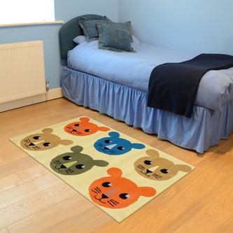 100% Wool Multi Kids Rug Animal Face LKI018 Handmade in India with a 15mm pile