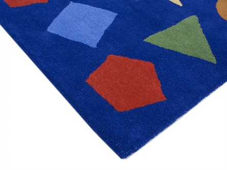 100% WooL Blue Kids Rug Blue Shapes LKI001 Handmade in India with a 15mm pile Image 3