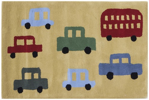 100% Wool Multi Kids Rug Yellow Cars LKI021 Handmade in India with a 15mm pile Image 2
