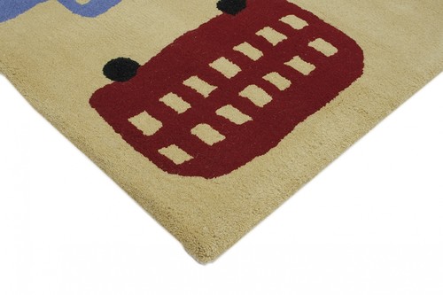 100% Wool Multi Kids Rug Yellow Cars LKI021 Handmade in India with a 15mm pile Image 3