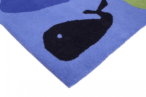 100% Wool Blue Kids Rug Blue Fish LKI025 Handmade in India with a 15mm pile Image 3