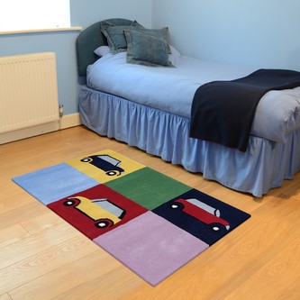 100% Wool Multi Kids Rug Multi Cars LKI026 Handmade in India with a 15mm pile