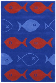 100% Wool Blue Kids Rug Blue Fish LKI009 Handmade in India with a 15mm pile Image 2