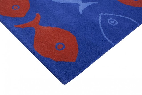 100% Wool Blue Kids Rug Blue Fish LKI009 Handmade in India with a 15mm pile Image 3