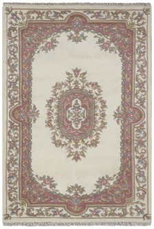 100% Wool Cream Mahal Indian Rug Design Handknotted in India with a 20 mm pile Image 2
