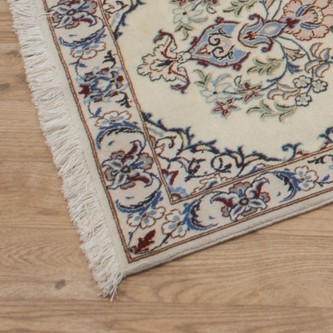 100% Wool Cream coloured Persian Nain Rug PNA046F44 292x50 Handknotted in Iran with a 20mm pile