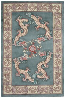 100% Wool Green Machine Made Chinese Design Machine Woven in China with a 15mm pile