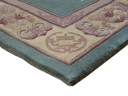 100% Wool Green Premier Superwashed Chinese Rug Design Handknotted in China with a 25mm pile Image 3