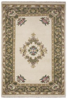 100% Wool Cream Super Rajbik Indian Rug Design Handknotted in India with a 20mm pile Image 2