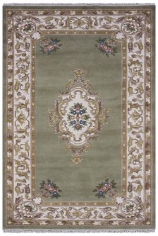 100% Wool Green Super Rajbik Indian Rug Design Handknotted in India with a 20mm pile Image 2