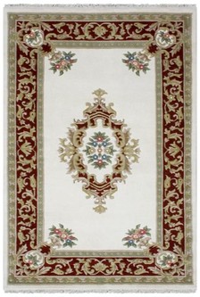 100% Wool Cream Super Rajbik Indian Rug Design Handknotted in India with a 20mm pile Image 2