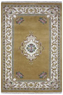 100% Wool Gold Super Rajbik Indian Rug Design Handknotted in India with a 20mm pile Image 2