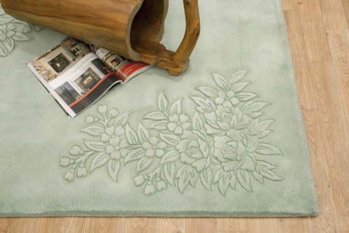 100% Wool Green Plain Carved Chinese. Handknotted in China with a 25mm pile