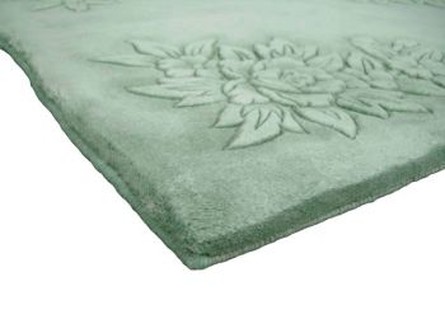 100% Wool Green Plain Carved Chinese. Handknotted in China with a 25mm pile Image 4