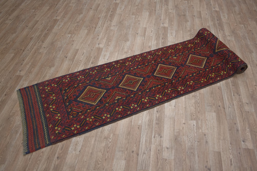 100% Wool Rust Afghan Mushwani Tribal Rug AMU048000 348x65 Handknotted in Afghanistan with a 8mm pile