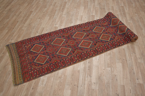 100% Wool Rust Afghan Mushwani Tribal Rug AMU048000 352x76 Handknotted in Afghanistan with a 8mm pile