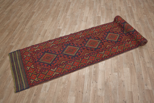 100% Wool Rust Afghan Mushwani Tribal Rug AMU048000 362x72 Handknotted in Afghanistan with a 8mm pile